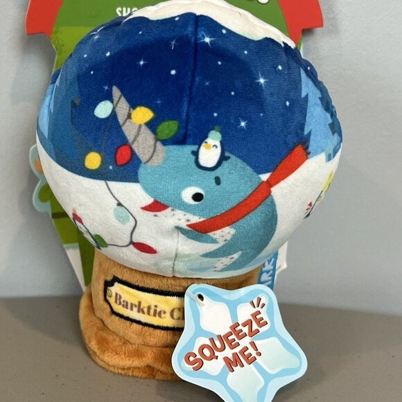 New Bark Gnawty or Nice Narwhal Snow Globe Barktic Chill Plush Dog Toy Barkbox - Picture 3 of 13